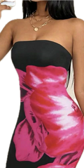 Black pink flower dress