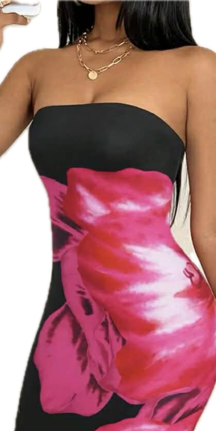 Black pink flower dress